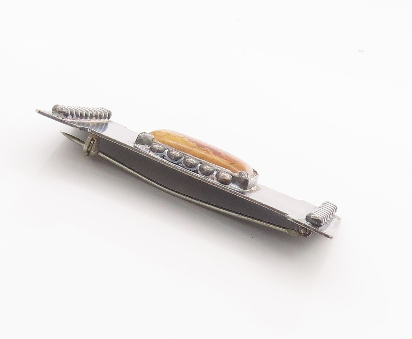 925 Sterling Silver Vintage Brooch Pin Solid Beaded Rectangular Jasper  BP10644
