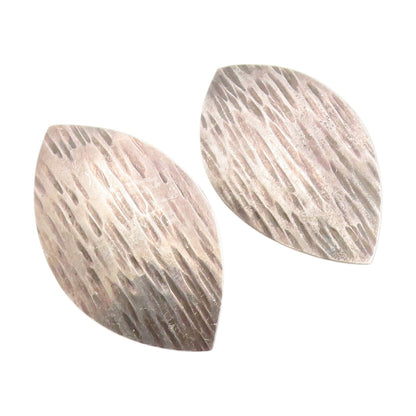925 Sterling Silver Vintage Earrings MEXICO Etched Marquise Shape Leaf  EG14038