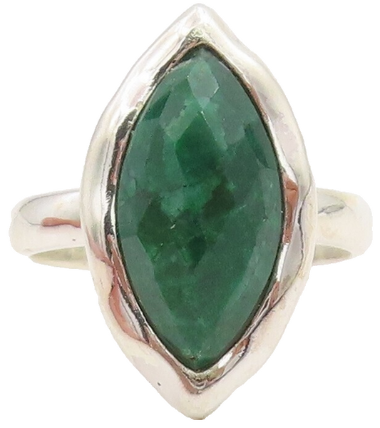 925 Sterling Silver Vintage Ring Marquise Cut Green Gemstone  Sz 7  RG30551