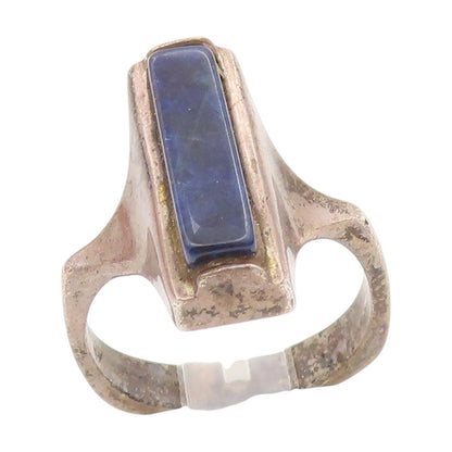 925 Sterling Silver Vintage Ring Rectangular Lapis Lazuli  Band  Sz 7  RG34423