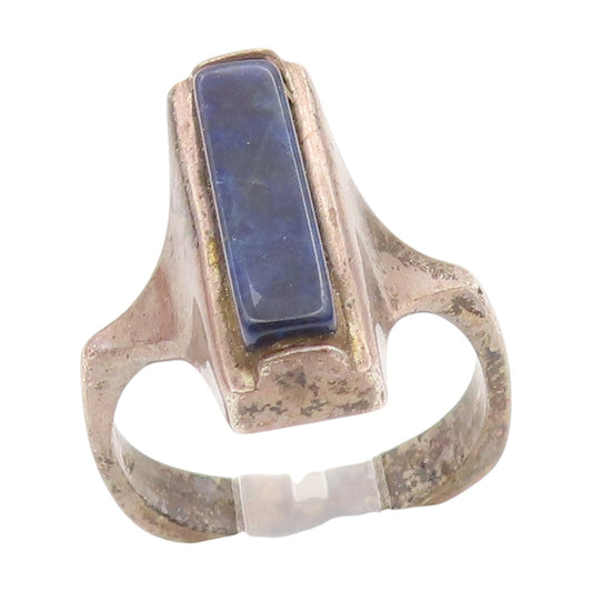 925 Sterling Silver Vintage Ring Rectangular Lapis Lazuli  Band  Sz 7  RG34423