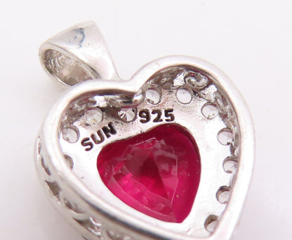 925 Sterling Silver Vintage Pendant CZ & Halo Topaz Love Heart Charm  PT25433