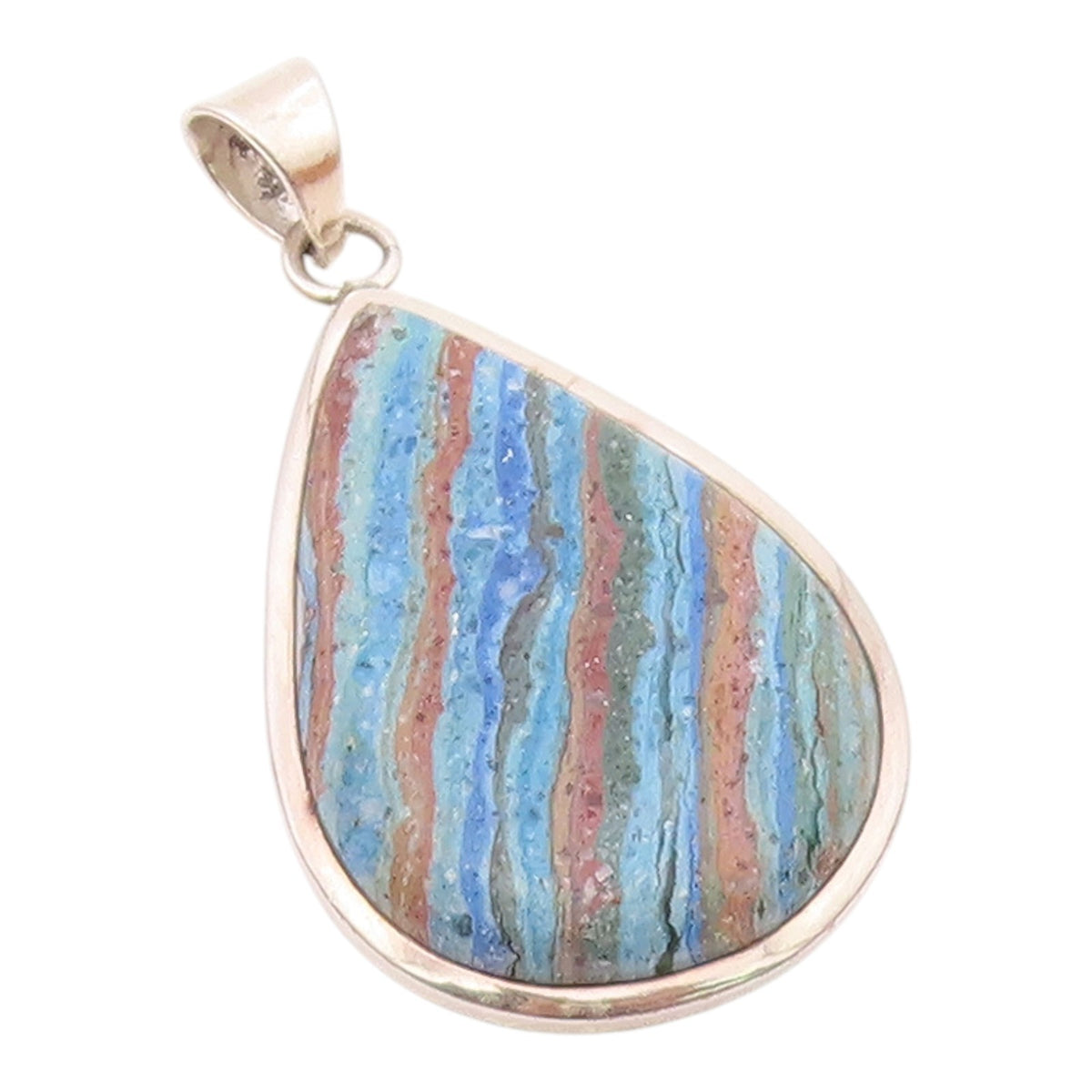 925 Sterling Silver  Vintage Striped Jasper Tear Drop Shiny Pendant  PT17997