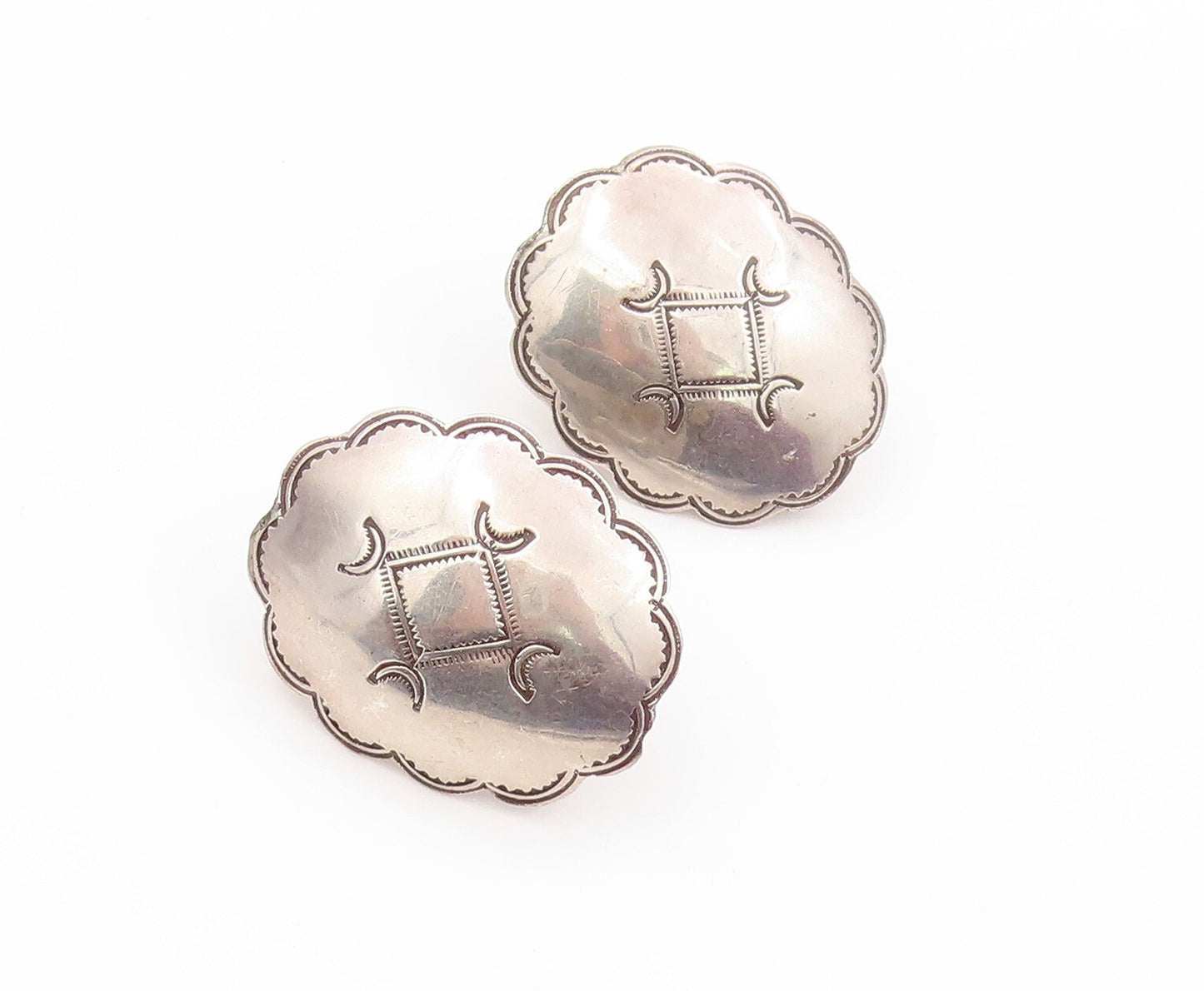 925 Sterling Silver Vintage Earrings Large Design Etched EG13375