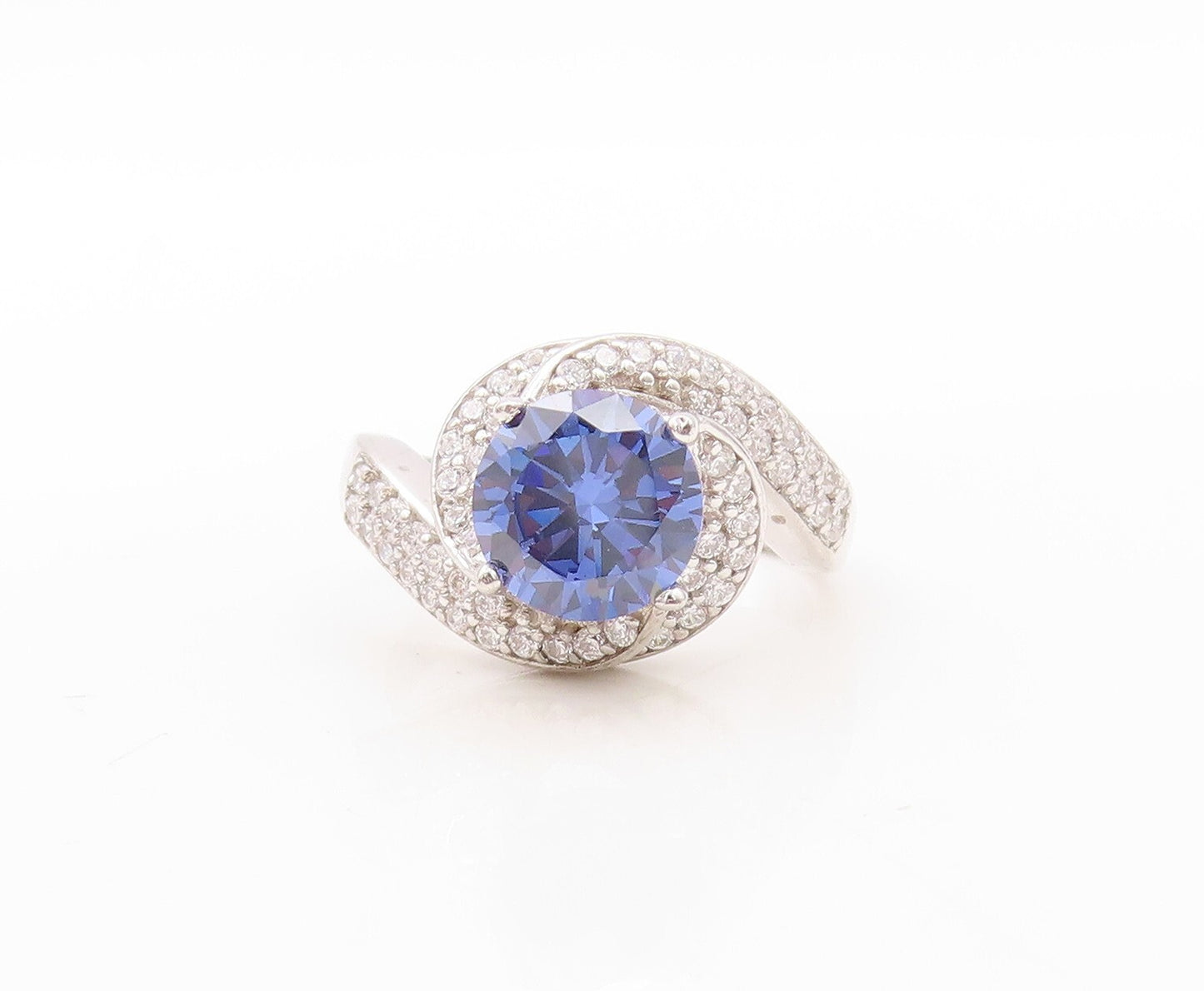 925 Sterling Silver Vintage Ring Designer Sapphire Spiral CZ Inlay Sz 7  RG30892
