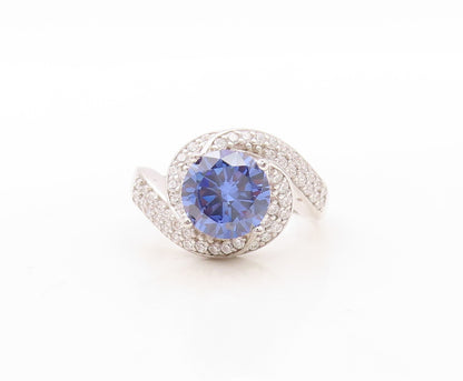 925 Sterling Silver Vintage Ring Designer Sapphire Spiral CZ Inlay Sz 7  RG30892