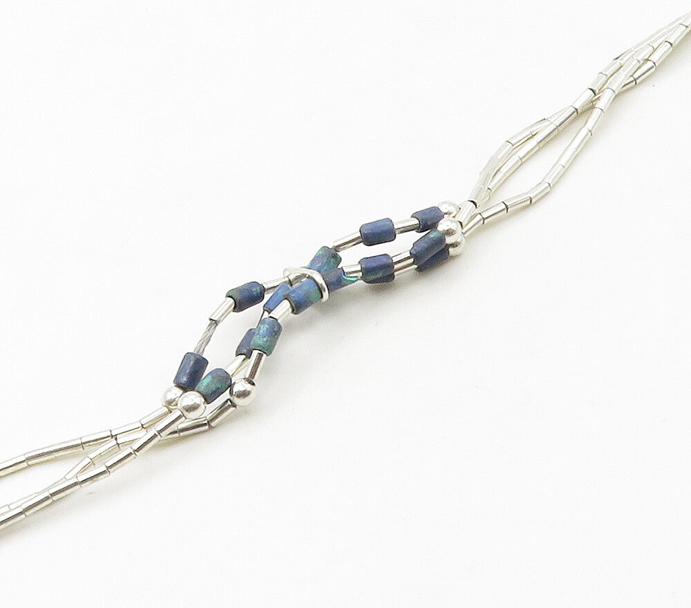 NAVAJO 925 Silver Vintage Azurite Shiny Multi Strand Chain Necklace NE2678