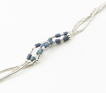 NAVAJO 925 Silver Vintage Azurite Shiny Multi Strand Chain Necklace NE2678