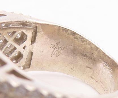 925 Sterling Silver Vintage Ring Sparkling CZ Geometric Dome Band Sz 11 RG34337