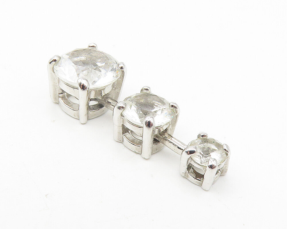 925 Sterling Silver  Vintage Prong Set Graduated Topaz Vertical Pendant PT9317