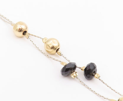 14k Gold 925 Sterling Silver Vintage Necklace Designer Bead Carved Onyx  NE4439