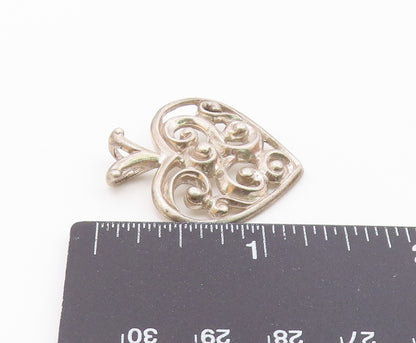 925 Sterling Silver  Vintage Shiny Open Swirl Love Heart Pendant  PT18523