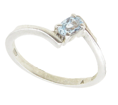 925 Sterling Silver  Petite Prong Set Blue Topaz Bypass Ring Sz 7.5  RG17336