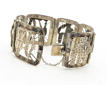 LOS BALLESTEROS 925 Silver  Vintage Storyteller Panel Chain Bracelet  BT4933