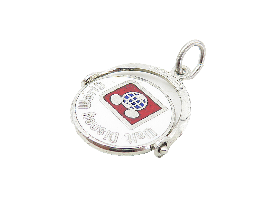 WALT DISNEY 925 Silver  Vintage Enamel Disney World Round Drop Pendant  PT6362
