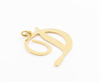 925 Sterling Silver Vintage Pendant Gold Plated calligraphed Alphabet D PT24608