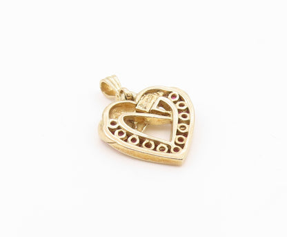 925 Sterling Silver  Vintage Gold Plated Ruby Love Heart Pendant  PT20937