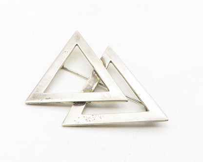 MEXICO 925 Sterling Silver  Vintage Open Triangles Smooth Brooch Pin  BP3741