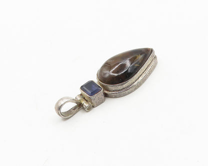 925 Sterling Silver  Vintage Tear Drop Agate & Tanzanite Pendant  PT14682