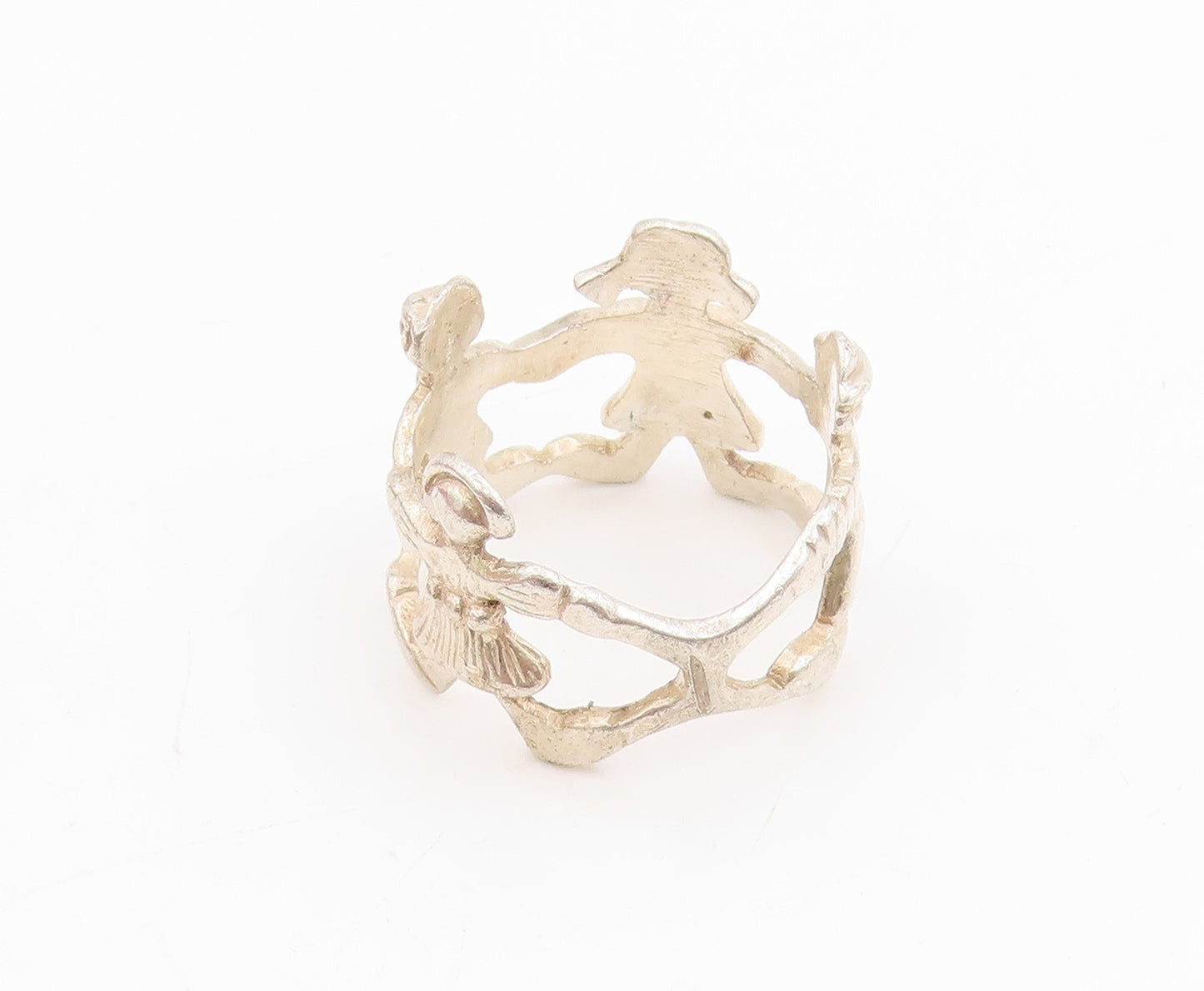 925 Sterling Silver Vintage Ring Children Holding Hands Cut Out  Sz 6  RG33949