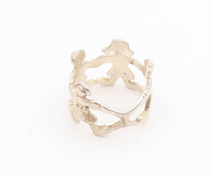 925 Sterling Silver Vintage Ring Children Holding Hands Cut Out  Sz 6  RG33949