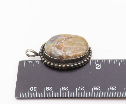 925 Sterling Silver  Vintage Jasper Bubble Twist Border Oval Pendant  PT7715