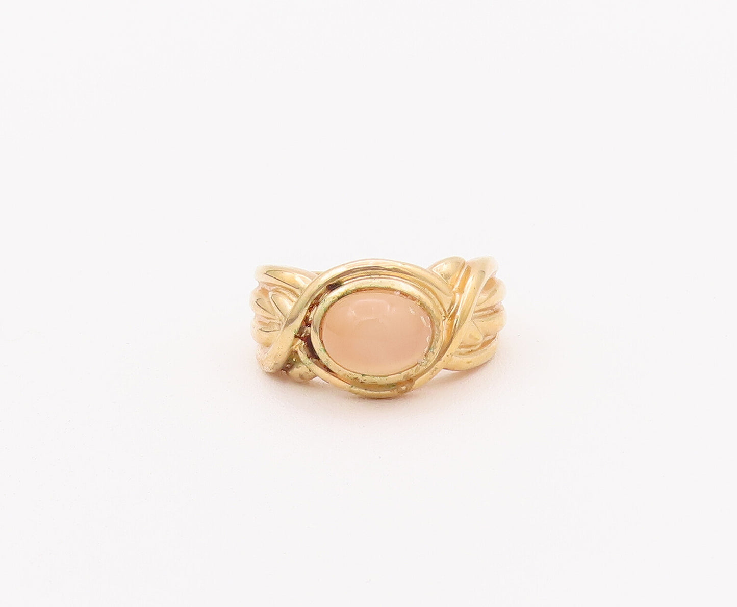 925 Sterling Silver Vintage Ring Gold Plated Carved Cream Gemstone Sz 9  RG28032