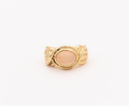925 Sterling Silver Vintage Ring Gold Plated Carved Cream Gemstone Sz 9  RG28032