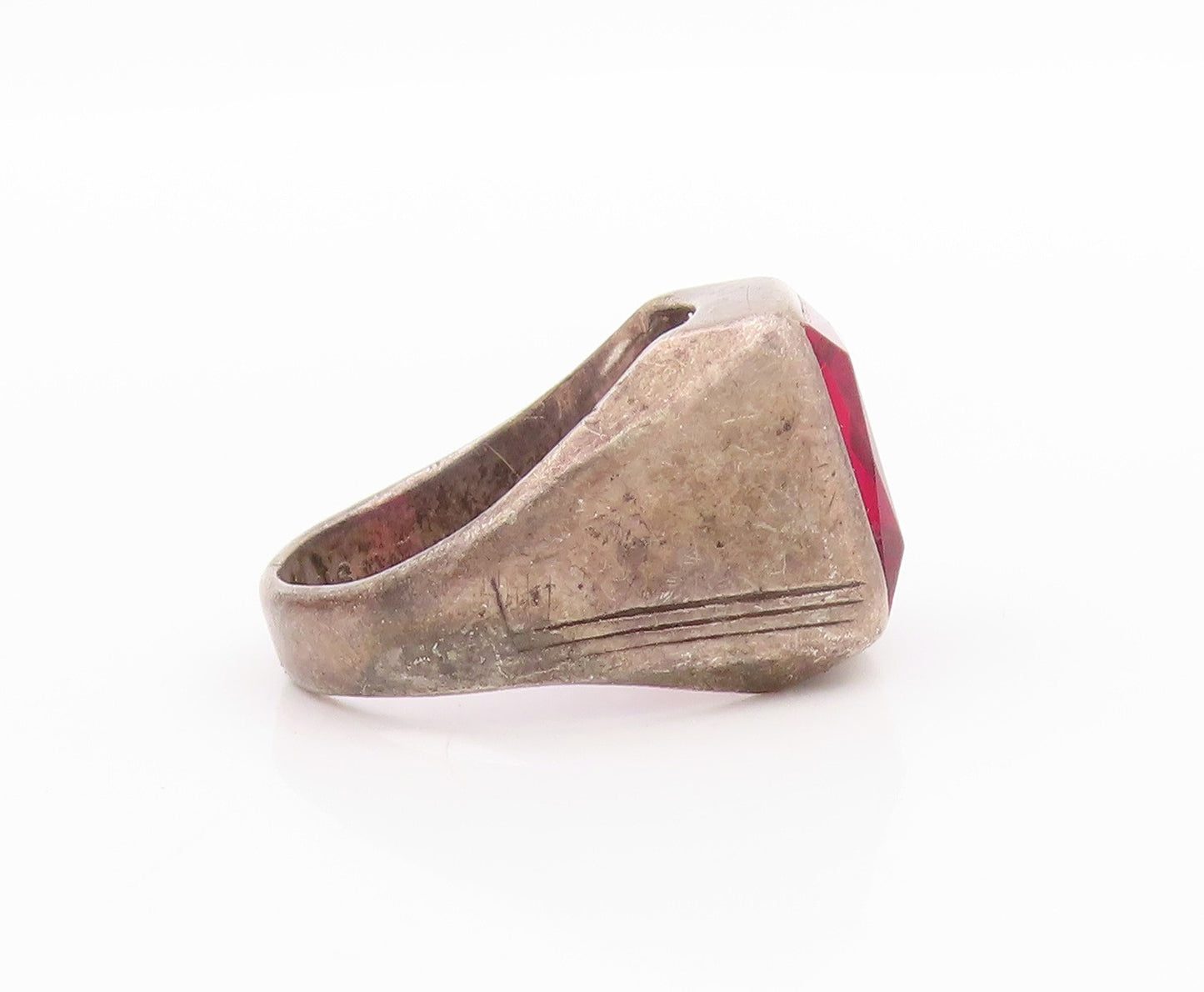 925 Sterling Silver Vintage Ring Antique Rectangle Pink CZ Inlay  Sz 9  RG33332