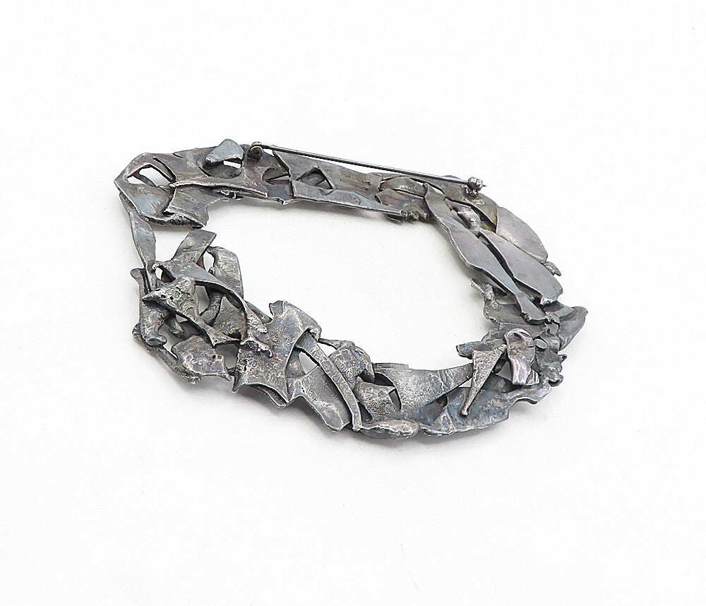 925 Sterling Silver  Vintage Handmade Modernist Sculpted Brooch Pin  BP3126