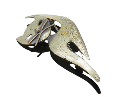 DANECRAFT 925 Sterling Silver   Vintage Modernist Cat Motif Brooch Pin  BP6615