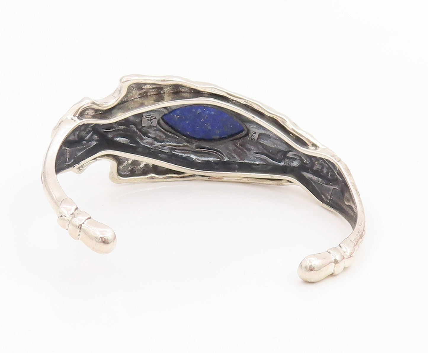 925 Sterling Silver Vintage Bracelet Marquise Cut Lapis Lazuli Arrowhead BT11842