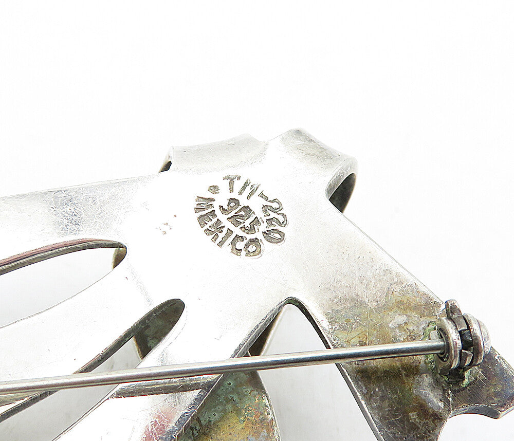 MEXICO 925 Sterling Silver  Vintage Two Tone Ribbons Motif Brooch Pin  BP2026