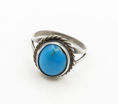 925 Silver Vintage Cabochon Turquoise Band Ring Sz 7 RG15767