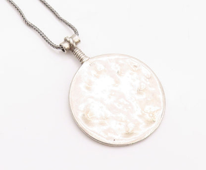 925 Sterling Silver Vintage Necklace SHABLOOL ISRAEL Carved Round Pendent NE4318