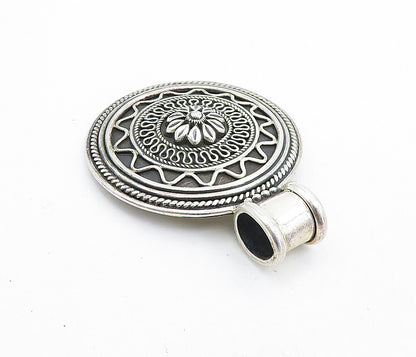 925 Sterling Silver  Vintage Swirl Twist Flower Dome Round Pendant  PT5238