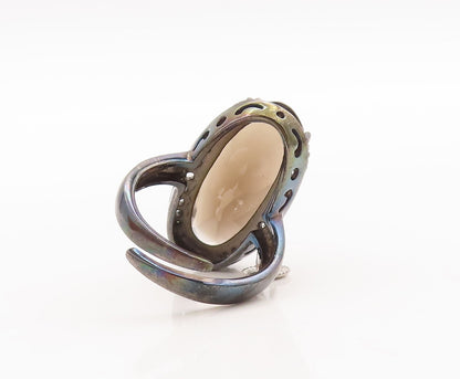 925 Sterling Silver Vintage Ring Large Oval Smoky Quartz & Topaz  Sz 8  RG29442