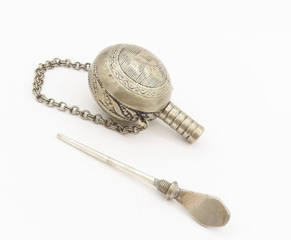 925 Sterling Silver Vintage Antique Large Etched Perfume Bottle (OPENS) TR3632
