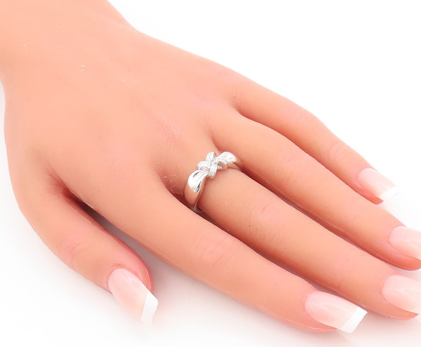 925 Sterling Silver Vintage Ring Designer Cutout CZ Inlay Knot  Sz 7  RG29253