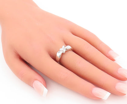 925 Sterling Silver Vintage Ring Designer Cutout CZ Inlay Knot  Sz 7  RG29253