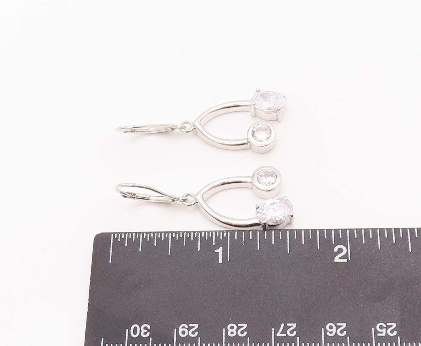 925 Sterling Silver Vintage Earrings Modernist Reversed CZ Beaded U  EG12965