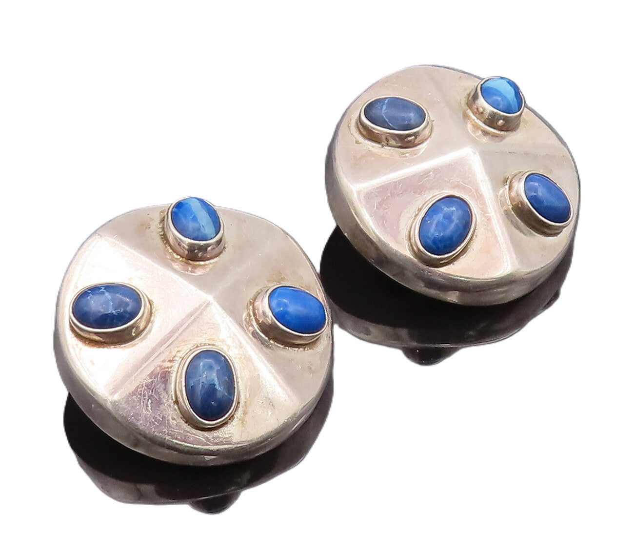 925 Sterling Silver Earrings MEXICO Oval Turquoise Beaded Round Disk  EG12836