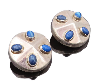925 Sterling Silver Earrings MEXICO Oval Turquoise Beaded Round Disk  EG12836
