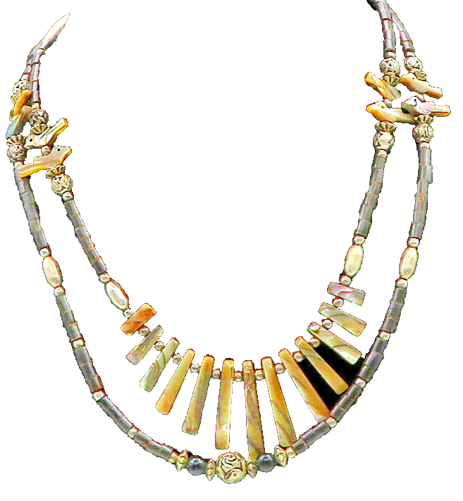 SOUTHWESTERN 925 Silver Vintage Black Onyx & Mother Of Pearl Necklace NE3430
