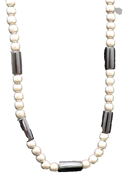 MEXICO 925 Sterling Silver Vintage Black Onyx Tube & Ball Beads Necklace  NE4026