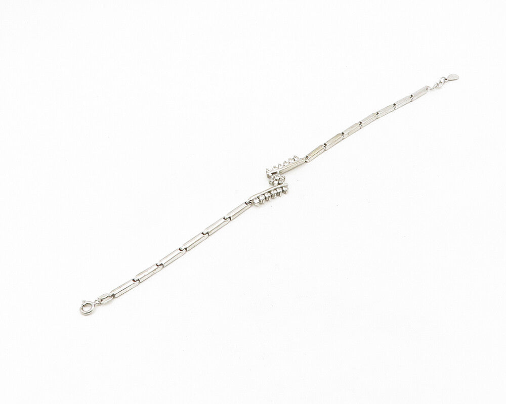 925 Sterling Silver  Vintage Shiny Topaz Floral Bar Chain Bracelet  BT7776