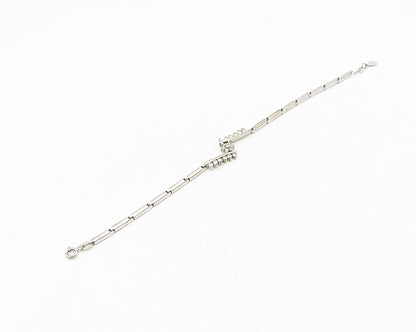 925 Sterling Silver  Vintage Shiny Topaz Floral Bar Chain Bracelet  BT7776