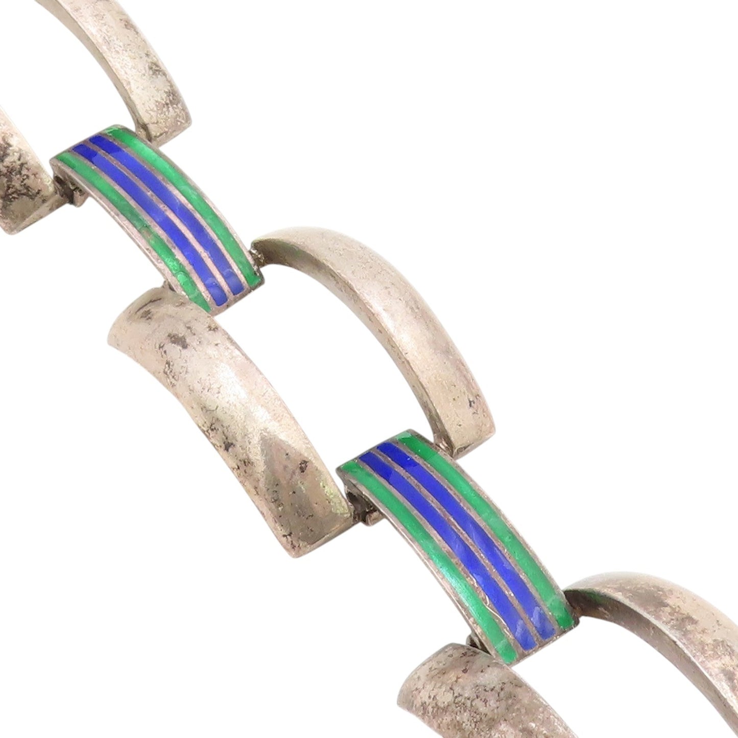 925 Sterling Silver Vintage Bracelet EUROPE Enamel Striped Panel Link  BT11522