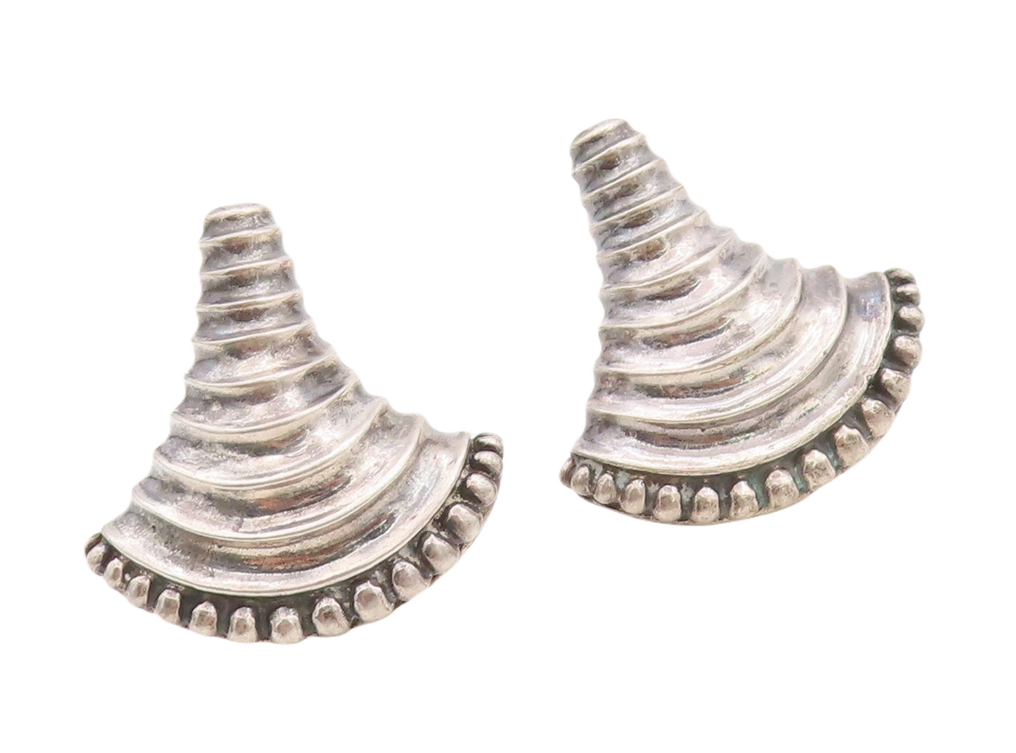 925 Sterling Silver Vintage Earrings Trible Brutalist Design Carved  EG13261