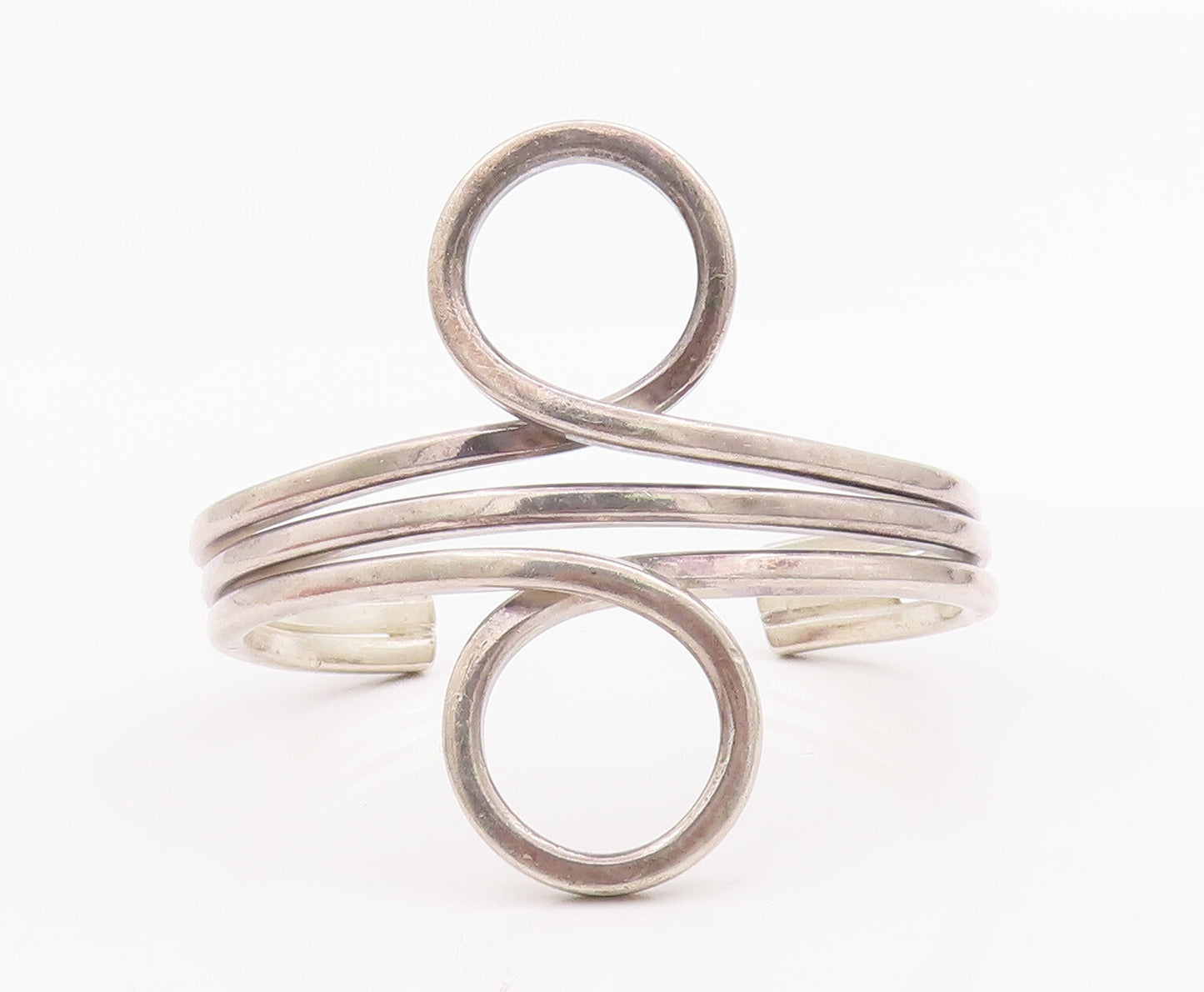 925 Sterling Silver Vintage Bracelet MEXICO Cutout Swirled Loop Cuff  BT10350